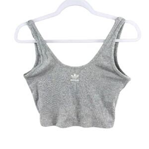 Adidas Originals Women's Rib Logo Crop Stretch Tank Top Gray Size Medium